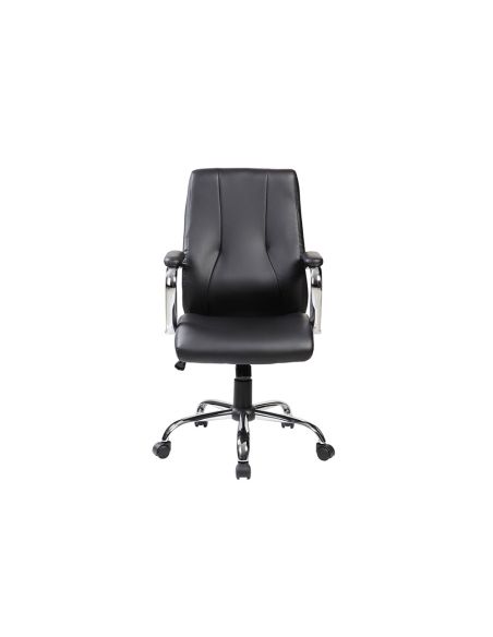 Silla Rocada Direccion Simil Piel Con Brazos Base Metalica Cromada Diametro 700Mm Respaldo 730Mmx500Mm