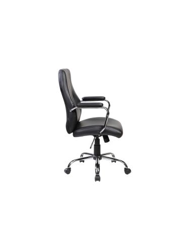 Silla Rocada Direccion Simil Piel Con Brazos Base Metalica Cromada Diametro 700Mm Respaldo 730Mmx500Mm
