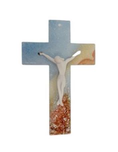 Cruz Cristal Murano Cristo Resina Blanco 25Cm