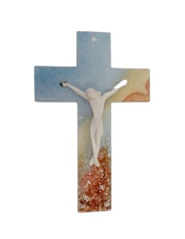 Cruz Cristal Murano Cristo Resina Blanco 25Cm