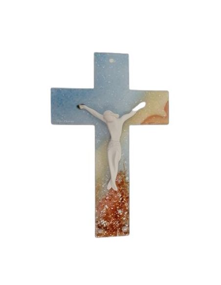 Cruz Cristal Murano Cristo Resina Blanco 25Cm