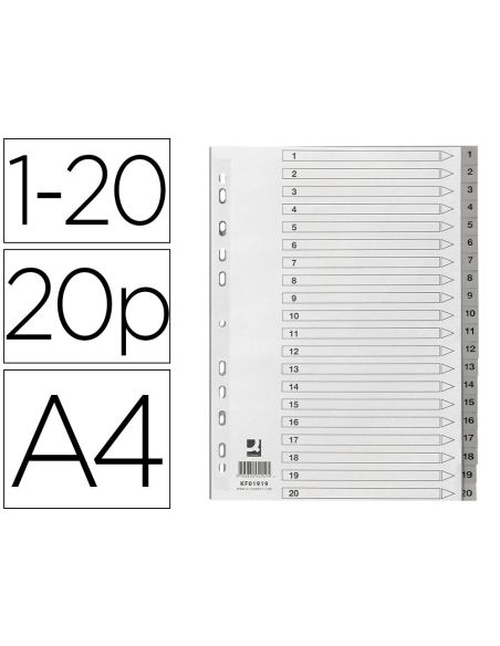 Separador Numerico Q-Connect Plastico 1-20 Juego De 20 Separadores Din A4 Multitaladro|Libreriasalesiana