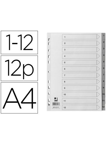 Separador Numerico Q-Connect Plastico 1-12 Juego De 12 Separadores Din A4 Multitaladro