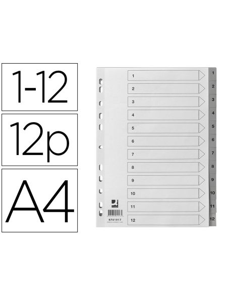 Separador Numerico Q-Connect Plastico 1-12 Juego De 12 Separadores Din A4 Multitaladro