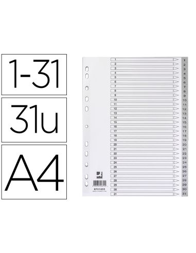 Separador Numerico Q-Connect Plastico 1-31 Juego De 31 Separadores Din A4 Multitaladro