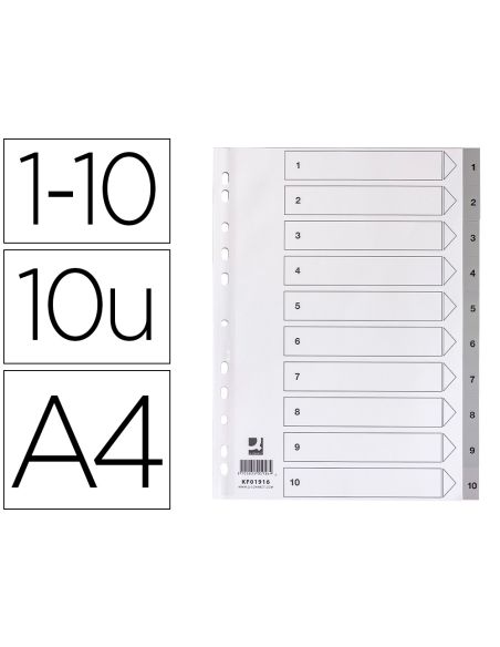 Separador Numerico Q-Connect Plastico 1-10 Juego De 10 Separadores Din A4 Multitaladro