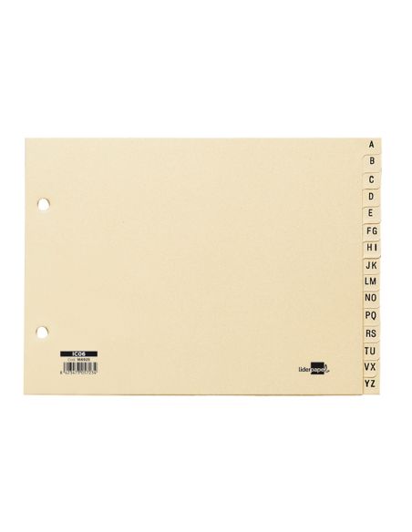 Indice Alfabetico Liderpapel Cartulina Para Archivador 15 Posiciones A-Z Cuarto Apaisado