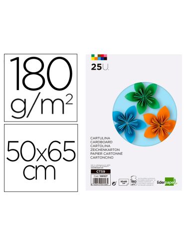 Cartulina Liderpapel 50X65 Cm 180G/M2 25 Colores Surtidos Paquete De 25 Hojas