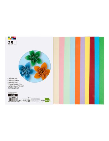 Cartulina Liderpapel 50X65 Cm 180G/M2 25 Colores Surtidos Paquete De 25 Hojas