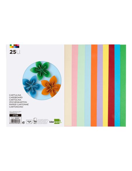 Cartulina Liderpapel 50X65 Cm 180G/M2 25 Colores Surtidos Paquete De 25 Hojas