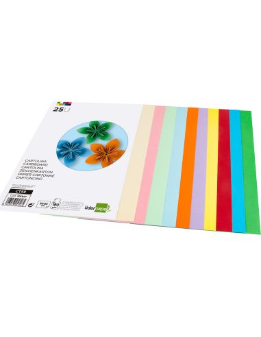 Cartulina Liderpapel 50X65 Cm 180G/M2 25 Colores Surtidos Paquete De 25 Hojas