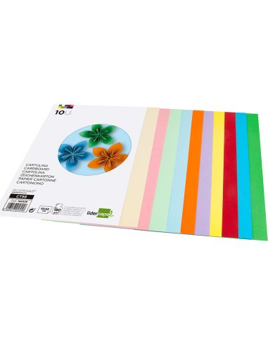 Cartulina Liderpapel 50X65 Cm 180G/M2 10 Colores Surtidos Paquete De 10 Hojas