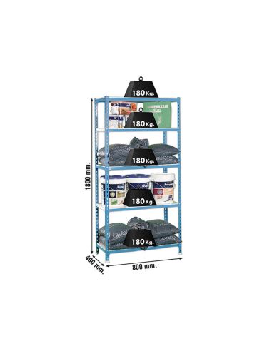 Estanteria Metalica Simonrack Kit Simonclick Mini 5/400 Color Azul/Blanco 5 Estantes 180 Kg Por Estante 180X80X40Cm