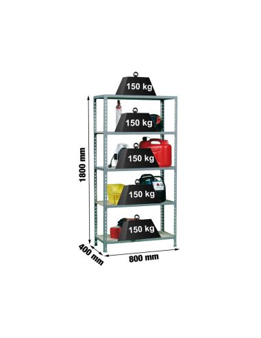 Estanteria Metalica Simonrack Kit Maderclick Mini 5/400 Color Gris/Madera 5 Estantes 150 Kg Por Estante 180X80X40Cm