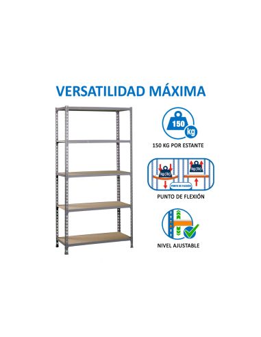 Estanteria Metalica Simonrack Kit Maderclick Mini 5/400 Color Gris/Madera 5 Estantes 150 Kg Por Estante 180X80X40Cm