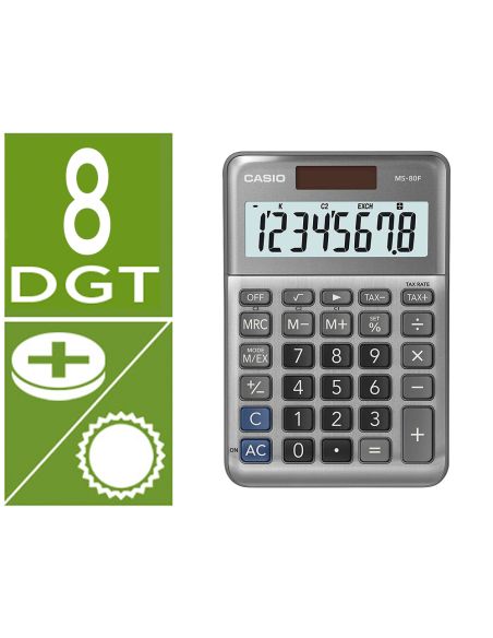 Calculadora Casio Ms-80F Sobremesa 8 Digitos Tax +/- Color Plata