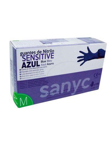 Guantes De Nitrilo Desechable Sensitive Sin Polvo Talla M Mediana Color Azul Caja De 100 Unidades
