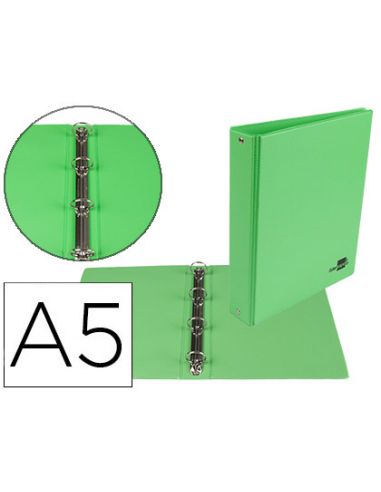Carpeta De 4 Anillas 25 Mm Redondas Liderpapel A5 Carton Forrado Pvc Verde