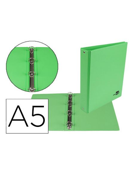 Carpeta De 4 Anillas 25 Mm Redondas Liderpapel A5 Carton Forrado Pvc Verde