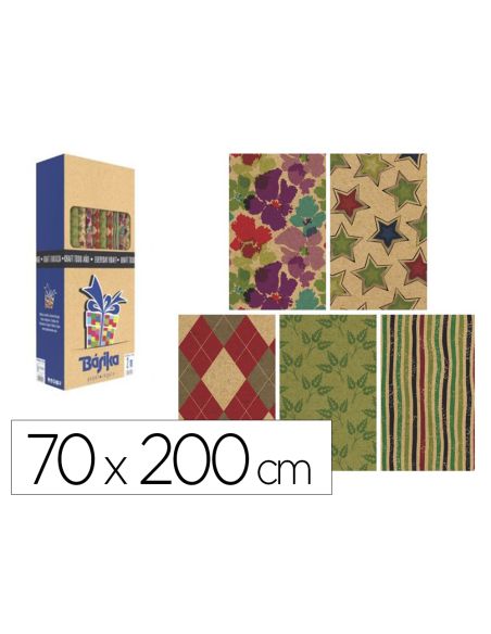 Papel De Regalo Basika Kraft Todo Año Rollo Ancho 70 Cm Longitud 2 M Diseños Surtidos Gramaje 50 Gr