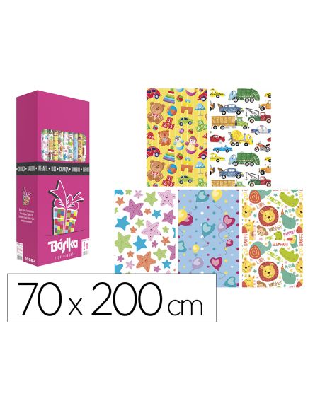 Papel De Regalo Basika Infantil Rollo Ancho 70 Cm Longitud 2 M Diseños Surtidos Gramaje 60 Gr