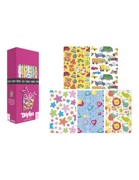 Papel De Regalo Basika Infantil Rollo Ancho 70 Cm Longitud 2 M Diseños Surtidos Gramaje 60 Gr