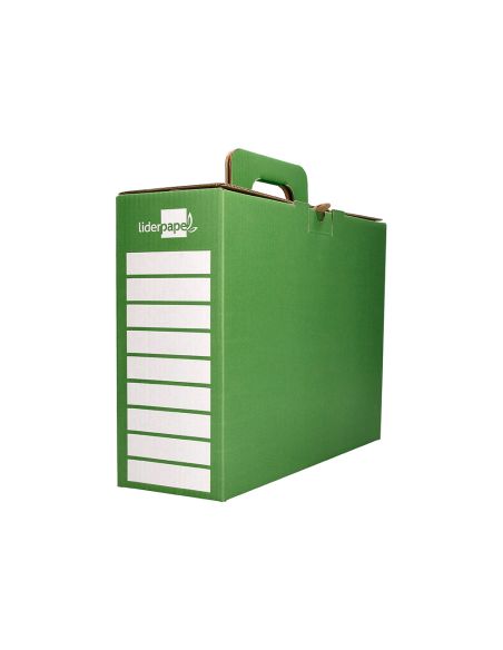 Caja Archivador Definitivo Liderpapel Carton Reforzado Con Asa Color Verde Cheque Libro 393X120X279Mm