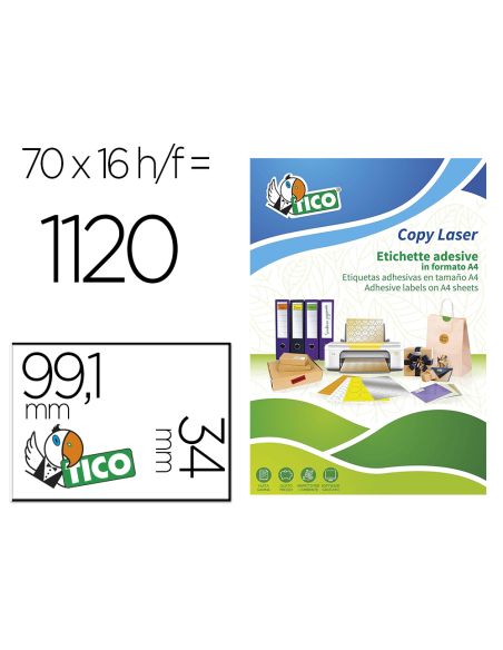 Etiqueta Adhesiva Tico Verde F Luorescentes Permanente Fsc Laser/Inkjet/Fotocopia 99,1X34 Mmcaja De 1120 Unidades