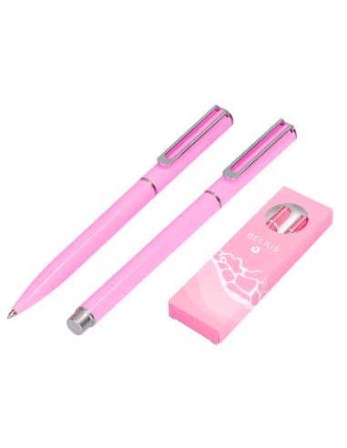 Juego Boligrafo Y Roller Belius Endless Summer Aluminio Color Rosa Y Plateado Tinta Azul Caja De Diseño