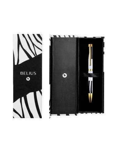 Boligrafo Belius Dualita Cuerpo Blanco Color Negro Tinta Azul Caja De Diseño