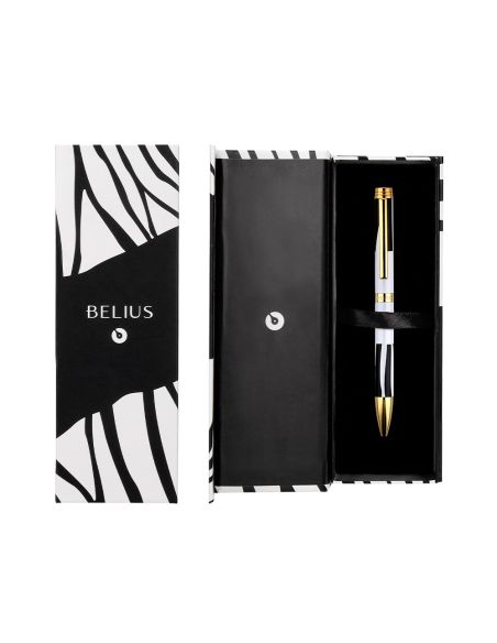 Boligrafo Belius Dualita Cuerpo Blanco Color Negro Tinta Azul Caja De Diseño