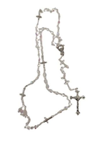 Rosario 6Mm Cristal Transparente Cruces