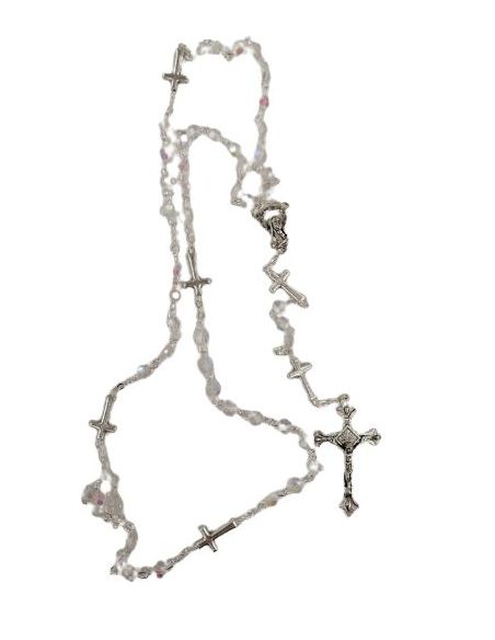 Rosario 6Mm Cristal Transparente Cruces