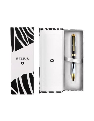 Boligrafo Belius Dualita Cuerpo Negro Color Blanco Tinta Azul Caja De Diseño