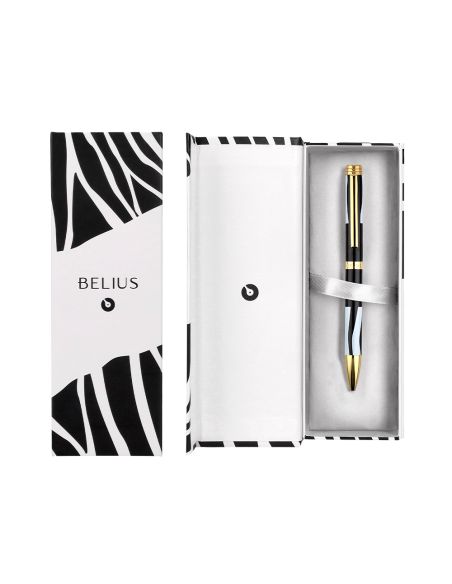 Boligrafo Belius Dualita Cuerpo Negro Color Blanco Tinta Azul Caja De Diseño