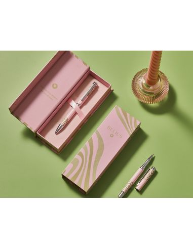 Boligrafo Belius Ink Dreams Aluminio Color Rosa Y Verde Matcha Plateado Frase Interior Tinta Azul Caja De Diseño