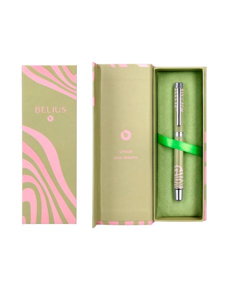 Roller Belius Ink Dreams Aluminio Color Verde Matcha Y Rosa Plateado Frase Interior Tinta Negra Caja De Diseño