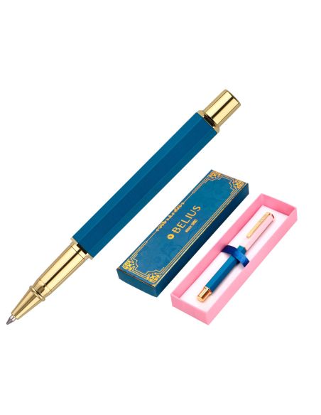 Boligrafo Belius Macaron Bliss Forma Hexagonal Color Rosa/ Azul Y Dorado Tinta Azul Caja De Diseño