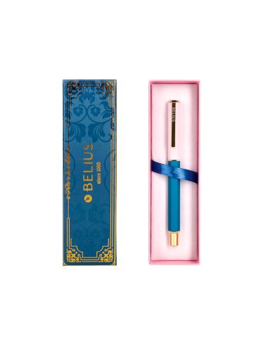 Boligrafo Belius Macaron Bliss Forma Hexagonal Color Rosa/ Azul Y Dorado Tinta Azul Caja De Diseño
