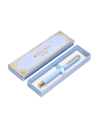 Boligrafo Belius Macaron Bliss Forma Hexagonal Color Celeste Y Dorado Tinta Azul Caja De Diseño