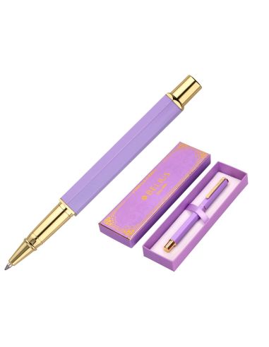 Boligrafo Belius Macaron Bliss Forma Hexagonal Color Morado Y Dorado Tinta Azul Caja De Diseño
