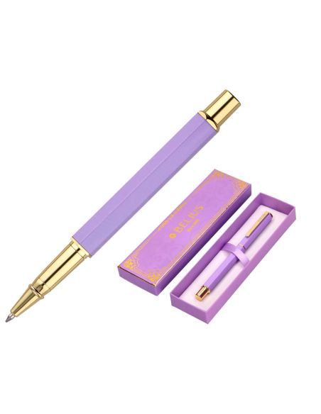 Boligrafo Belius Macaron Bliss Forma Hexagonal Color Morado Y Dorado Tinta Azul Caja De Diseño
