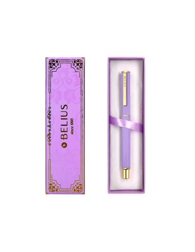 Boligrafo Belius Macaron Bliss Forma Hexagonal Color Morado Y Dorado Tinta Azul Caja De Diseño