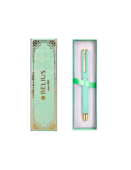 Boligrafo Belius Macaron Bliss Forma Hexagonal Color Verde Dorado Tinta Azul Caja De Diseño