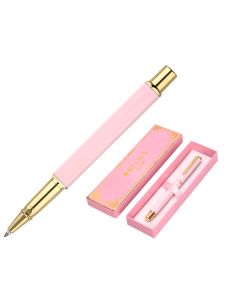 Boligrafo Belius Macaron Bliss Forma Hexagonal Color Rosa Y Dorado Tinta Azul Caja De Diseño
