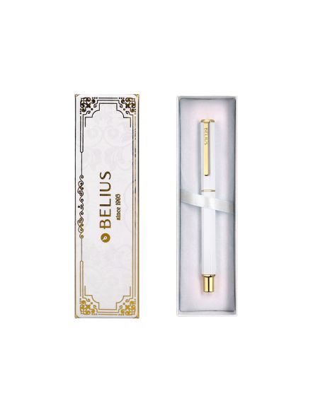 Boligrafo Belius Macaron Bliss Forma Hexagonal Color Blanco Y Dorado Tinta Azul Caja De Diseño