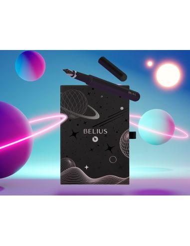 Pluma Y Funda De Similpiel Belius Space B Color Minimalista Negro Tinta Azul Caja De Diseño