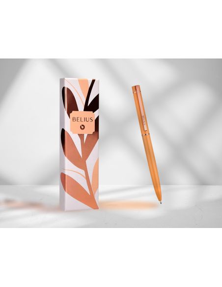 Boligrafo Belius Rose Aluminio Color Naranja/Oro Rosa Tinta Azul Caja De Diseño