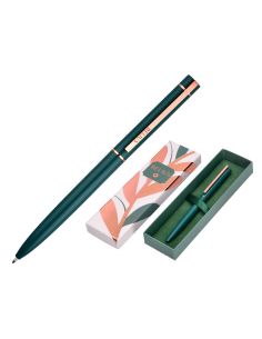 Boligrafo Belius Rose Aluminio Color Verde Oliva/Oro Rosa Tinta Azul Caja De Diseño