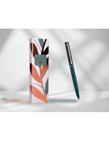 Boligrafo Belius Rose Aluminio Color Verde Oliva/Oro Rosa Tinta Azul Caja De Diseño